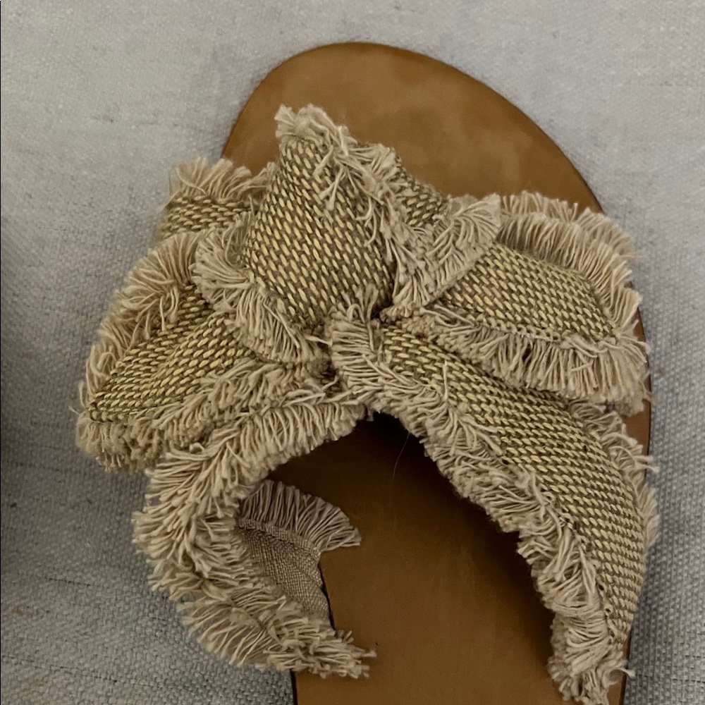 ANTONIO MELANI Frayed Edge Tan Sandals boho Slides - Picture 4 of 8